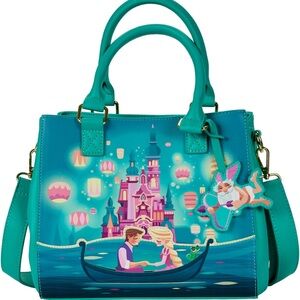 Whimsical Teal Castle Illustration Satchel Handbag